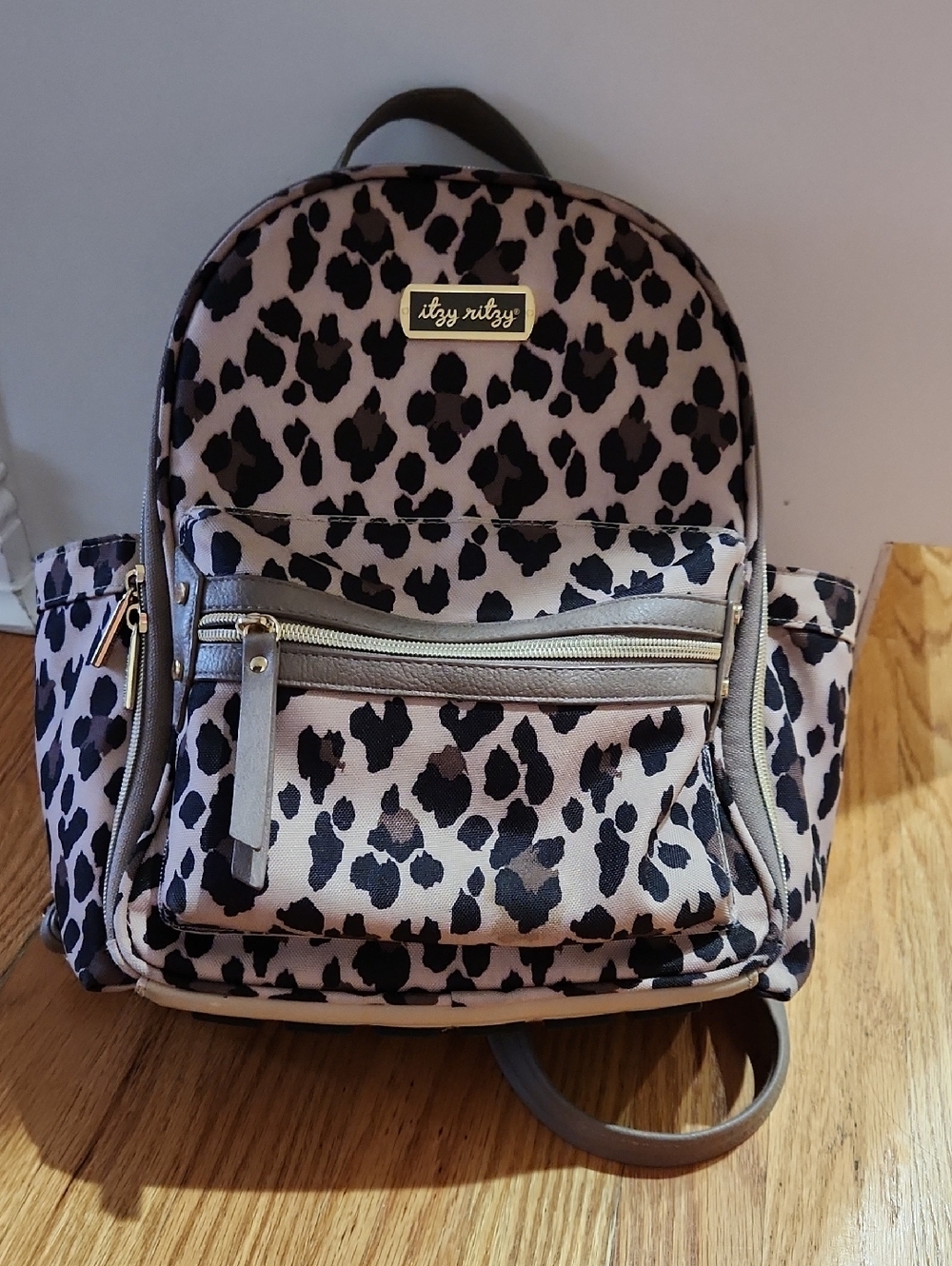 Itzy Ritzy Taupe & Black Leopard Mini Backpack